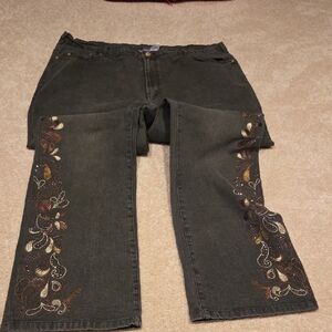 DG2 by Diane Gilman Tall Embroidered Flare Jeans - Army Green